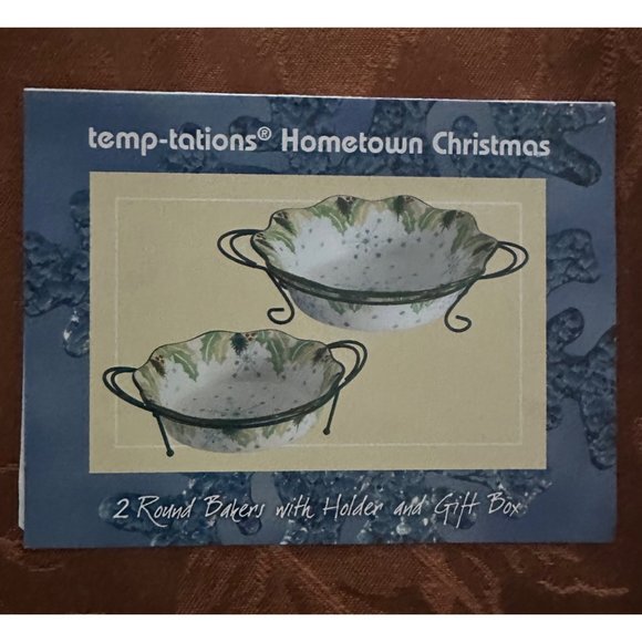 Set of 2 Temp-Tations HOMETOWN CHRISTMAS HOLLY 9" & 11” ROUND BAKER W/RACKS NEW - Picture 8 of 9